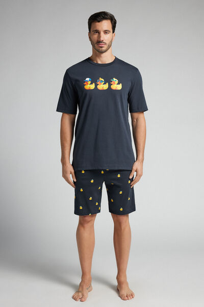 Pijama Corta de Algodón con Estampado de Patitos