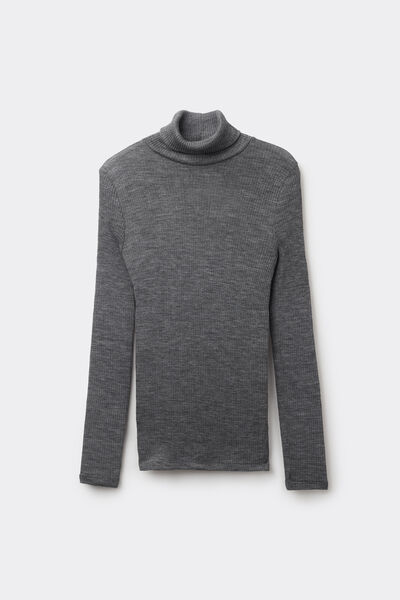 Long-sleeve High-Neck Tubular Top in Wool and Silk