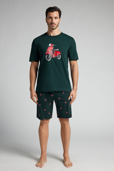 Pijama Corta de Algodón con Estampado de Patines