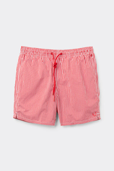 Shorts de Baño con Estampado a Rayas Rojo